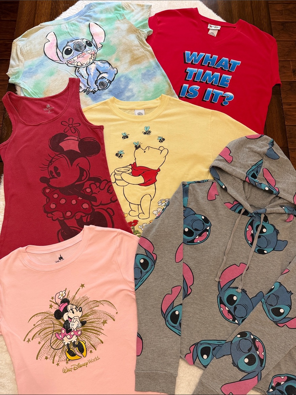 Lot of 6 Disney Tops Stitch Minnie Pooh